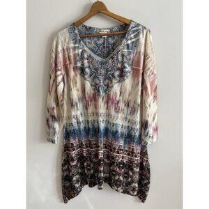 World Unity XL Multi-color Eastern Print Tunic Top Studded Asymmetrical Boho